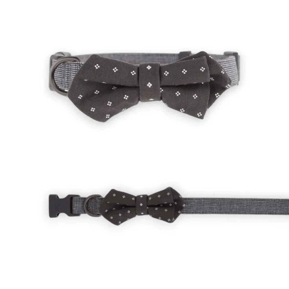 Top Paw Bow Tie Adjustable Gray Dog Collar Size Medium D-Ring Fashion Event